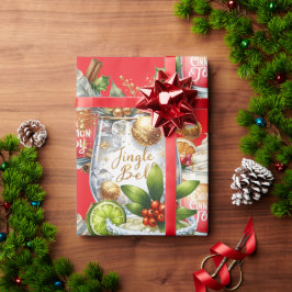 Papel De Presente Cocktail Christmas Party with Drinks on Red