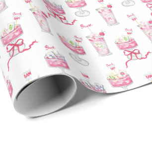 Papel De Presente Cocktails de Mahjong Rosa Água-forte