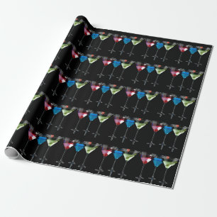 Papel De Presente Cocktails diferentes em copos de martini em preto