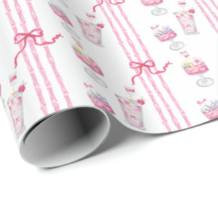 Papel De Presente Cocktails Mahjong, Rosa-Quente, Aquarela