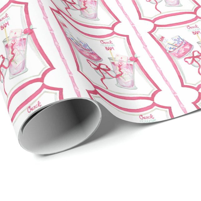 Papel De Presente Cocktails Mahjong, Rosa-Quente, Aquarela (Ponta do rolo)