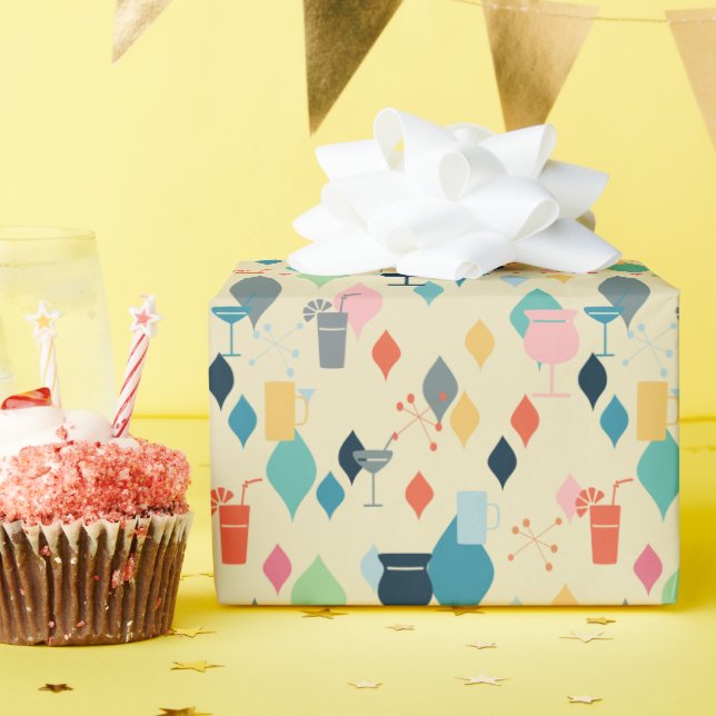 Papel De Presente Cocktails modernos de meio século (Festa de aniversário)