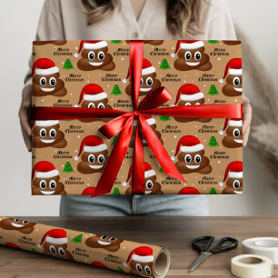 Papel De Presente cocô de natal emoji com chapéu de santa embrulhand