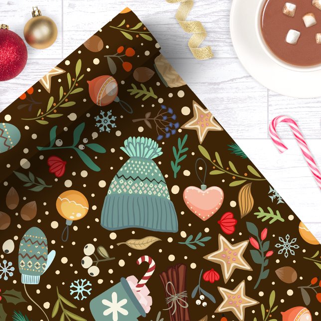 Papel De Presente Cocoa Aconchegante e Luvas de Natal de Fim de Ano  (Criador carregado)
