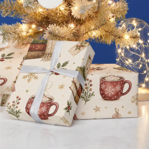 Papel De Presente Cocoa Quente Aconchegante com Aquarela e Livros Na