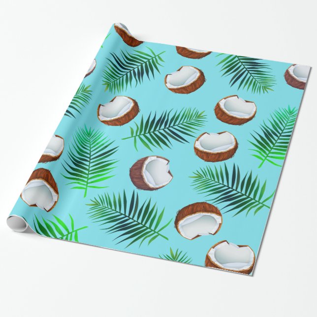Papel De Presente Cocos & folhas de palmeira tropicais (Desenrolado)