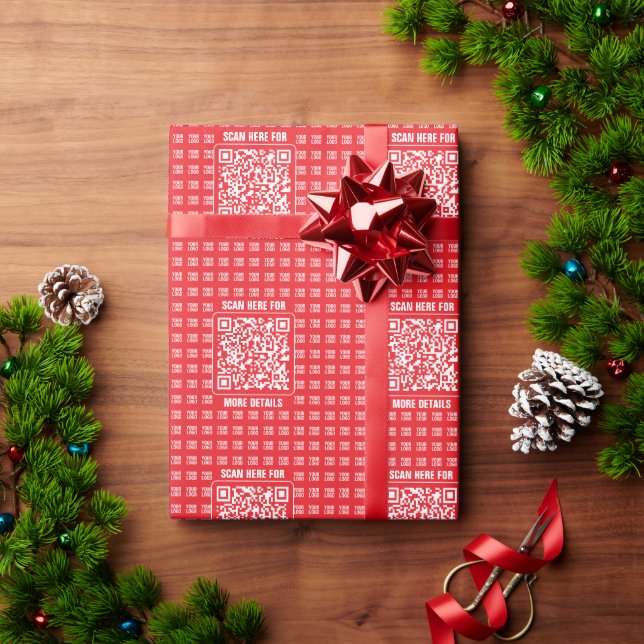 Papel De Presente Código QR promocional (editável) com padrão de log (Presente de Natal)
