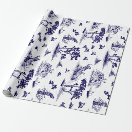 Papel De Presente Codornizes Toile De Jouy Marinho e branco