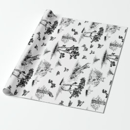 Papel De Presente Codornizes Toile De Jouy preto e branco