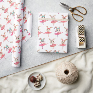 Papel De Presente Coelhinhas Bailarinas em Tutus Rosa