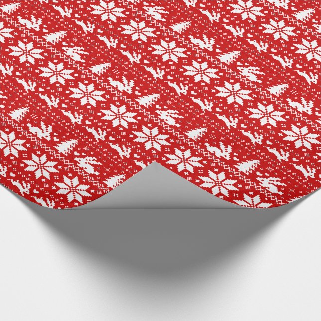 Papel De Presente Coelhinho Bonito Coelhos Natal Padrão Vermelho (Ponta)