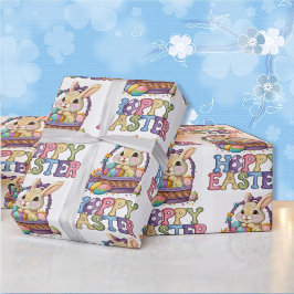 Papel De Presente Coelhinho Bonito e Ovos, Presente de Páscoa Hoppy