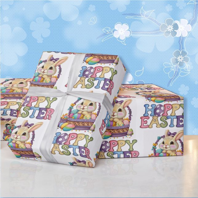 Papel De Presente Coelhinho Bonito e Ovos, Presente de Páscoa Hoppy (Criador carregado)