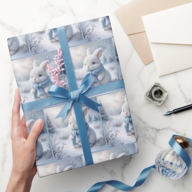 Papel De Presente Coelhinho Branco Com O Carvalho De Inverno (Presentear)