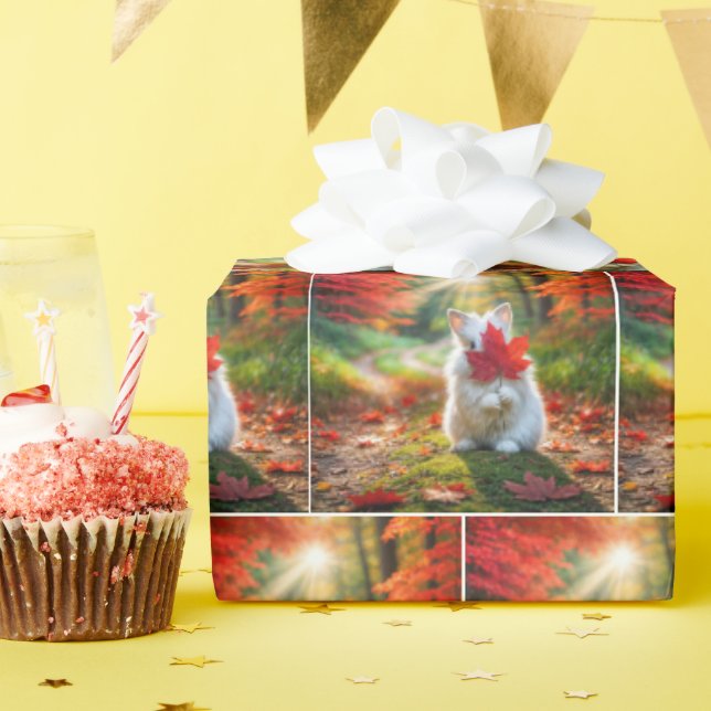 Papel De Presente Coelhinho Branco Escondendo-se Por Trás de uma Fol (Festa de aniversário)