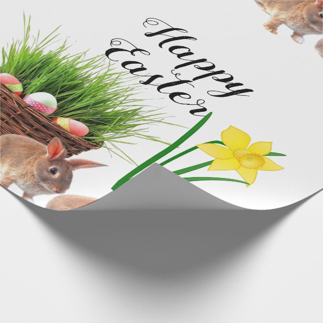 Papel De Presente Coelhinho da Páscoa feliz e cesta de feriado  (Ponta)