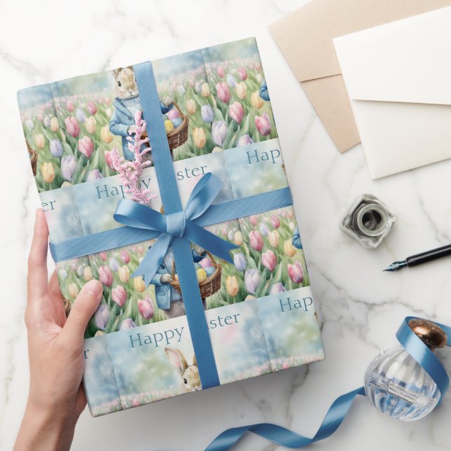 Papel De Presente Coelhinho da Páscoa num campo de Tulips (Presentear)