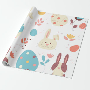 Papel De Presente Coelhinho de cartoon de páscoa bonito e ovos