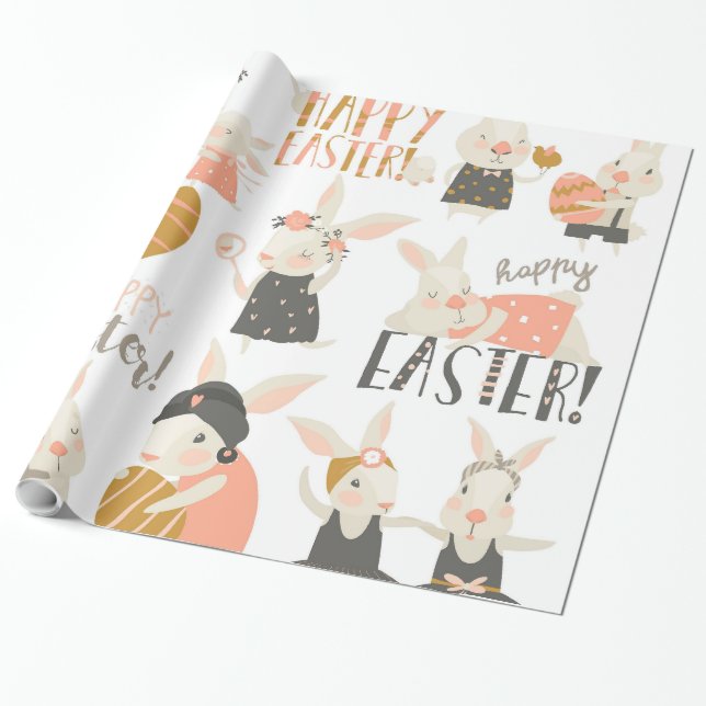 Papel De Presente Coelhinho de Felz pascoa bonito (Desenrolado)
