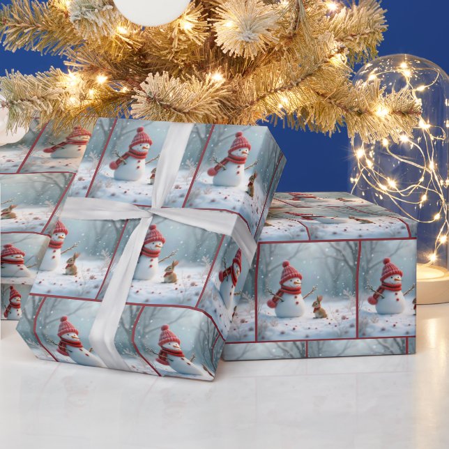 Papel De Presente Coelhinho de inverno com boneco de neve (Feriados)