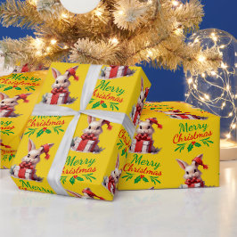 Papel De Presente Coelhinho de Natal Amarelo