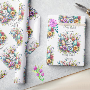 Papel De Presente Coelhinho de Páscoa bonito, adiciona nome de crian