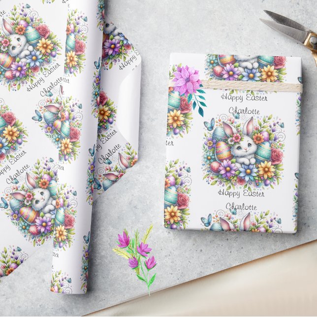 Papel De Presente Coelhinho de Páscoa bonito, adiciona nome de crian (Criador carregado)