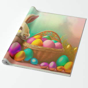 Papel De Presente Coelhinho De Páscoa Com Coleção De Cesto