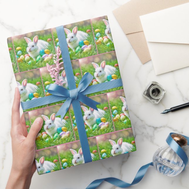 Papel De Presente Coelhinho De Páscoa Com Ovos Coloridos (Presentear)