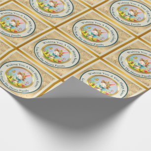 Papel De Presente Coelhinho de Páscoa Fofo e Flores Felizes de Prima