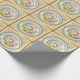 Papel De Presente Coelhinho de Páscoa Fofo e Flores Felizes de Prima