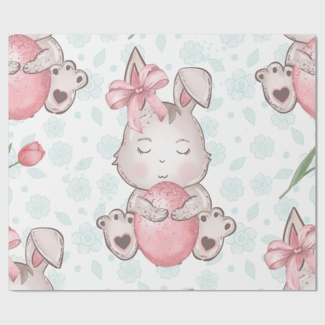 Papel De Presente Coelhinho de Páscoa Rosa Bonito (Aberto)