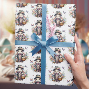 Papel De Presente Coelhinho de Páscoa Vitoriano com Aquarela Elegant