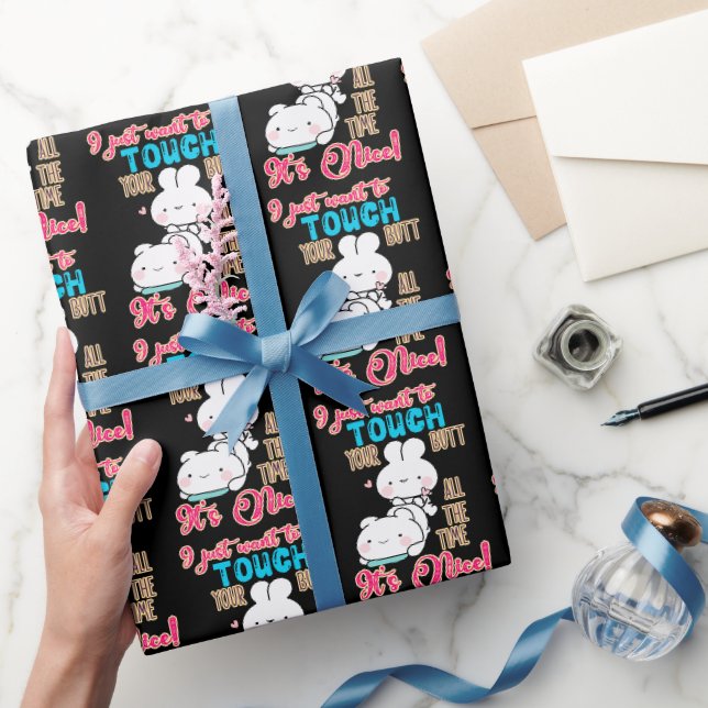 Papel De Presente Coelhinho Engraçado Fofo Eu Só Quero Tocar Na Sua  (Presentear)