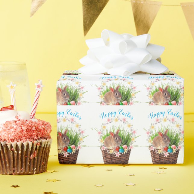 Papel De Presente Coelhinho Feliz de Páscoa na Cesta Férias  (Festa de aniversário)
