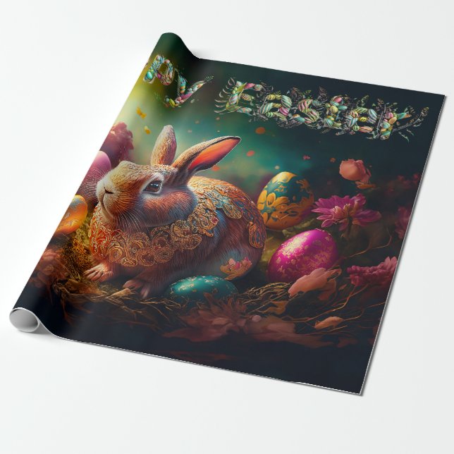Papel De Presente Coelhinho felz pascoa com ovos de Páscoa (Desenrolado)