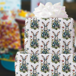 Papel De Presente Coelhinho Floral de Páscoa em Aquarela Fofa