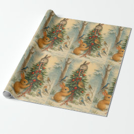 Papel De Presente Coelhinho fofo da floresta natalícia festiva de in