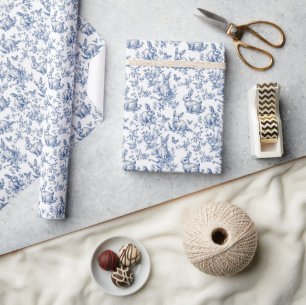 Papel De Presente Coelhinhos Azuis Doces Toile Francês