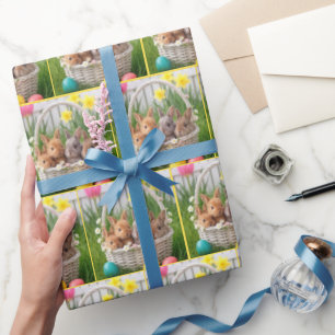 Papel De Presente Coelhinhos da Páscoa em uma Cesta de Vime