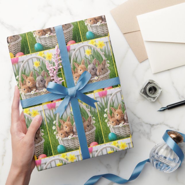 Papel De Presente Coelhinhos da Páscoa em uma Cesta de Vime (Presentear)