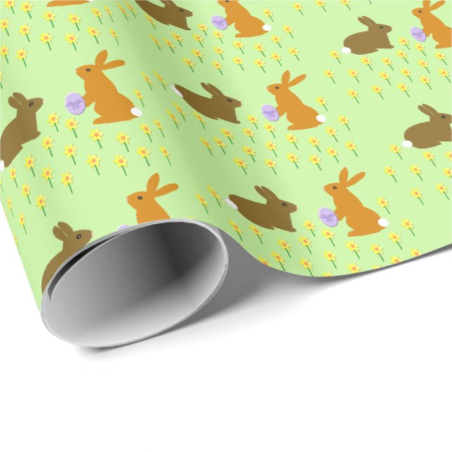Papel De Presente Coelhinhos de Páscoa e Daffodils, Cute, Padrão (Ponta do rolo)