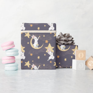 Papel De Presente Coelhinhos e Estrelas Bonitos