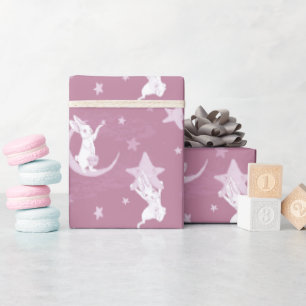 Papel De Presente Coelhinhos e Estrelas Bonitos a Rosa