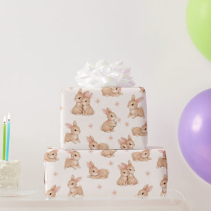 Papel De Presente Coelhinhos e Flores em Aquarela - Padrão