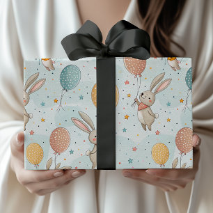 Papel De Presente Coelhinhos Fofos Segurando Balões de Ovos em Paste