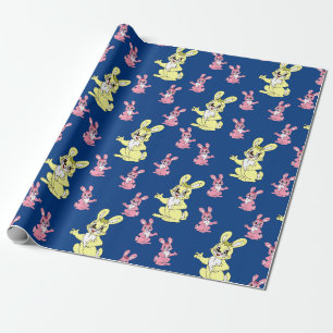 Papel De Presente Coelho Amarelo-Rosa Kawaii Coelho Azul Fundo
