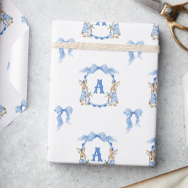 Papel De Presente Coelho Azul Gingham Monograma Crest