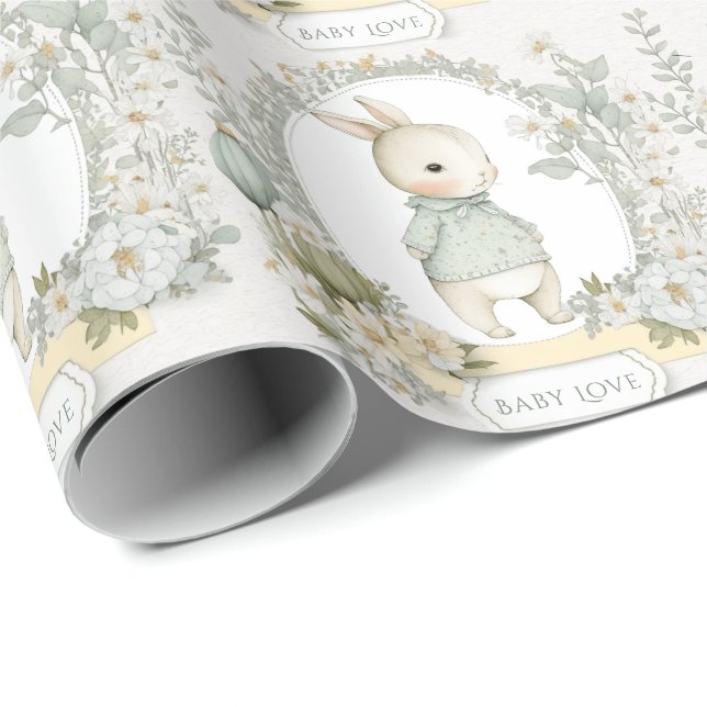 Papel De Presente Coelho Bebê Fofinho Amor (Ponta do rolo)