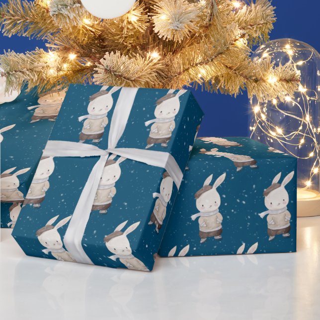 Papel De Presente Coelho bonito com Skates de gelo (Feriados)